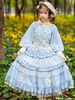 Chemisiers Lolita classiques Infanta Bows Lace Long Sleeves Lolita Top Top Floral Print Blue Grey Lolita Shirt