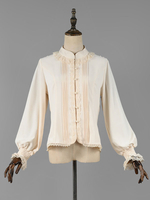 Chemisiers Lolita Classiques Lolita Top Ecru Blanc Manches Longues Dentelle Volants Chemise Lolita