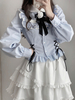 Chemisiers Lolita doux bleu ciel clair manches longues à lacets nœuds Lolita haut Lolita chemise Lolita