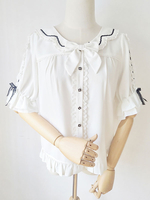 Chemisiers Lolita doux en dentelle à volants demi-manches haut Lolita bloc de couleurs chemise Lolita noire