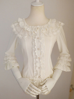 Chemisiers Lolita doux volants chemisier manches mi-longues haut Lolita chemise Lolita blanc écru