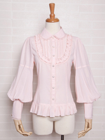 Chemisiers Lolita doux Volants Dentelle Manches longues Haut Lolita rose Chemise Lolita