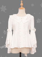 Chemisiers Lolita Mignonne Nœuds Dentelle Manches Longues Top Chemise Lolita Blanche