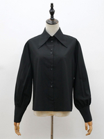 Chemisiers Lolita noirs Col roulé en polyester Haut à manches longues Chemise classique Lolita