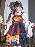 Chemisiers Lolita style chinois Ukiyoe blanc manches longues à lacets haut Lolita Déguisements Halloween