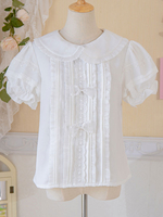 Chemisiers Mignonne Lolita Haut Lolita blanche Manches Courtes Volants Nœuds Chemise