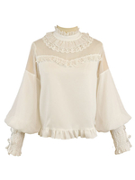 Chemisiers Mignonne Lolita Haut Lolita en dentelle à volants Chemisier à manches longues Chemise Lolita noire