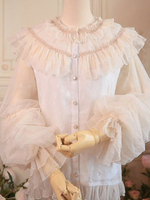 Chemisiers Sweet Lolita Haut Lolita Blanc à manches longues à volants Chemise Lolita Déguisements Halloween