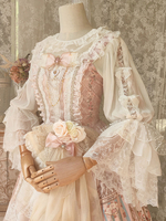 Chemisiers Vintage Lolita Blancs Volants Nœuds Manches Longues Dentelle Top Lolita Chemise Classique Lolita