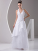 Chic robe mariage A-ligne en taffetas blanc avec applique col V longueur plancher