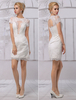 Chic robe mariage A-ligne ivoire dentelle col rond mini Milanoo
