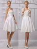 Chic robe mariage A-ligne satin ivoire dentelle bustier longueur genou