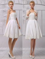 Chic robe mariage A-ligne satin ivoire dentelle bustier longueur genou