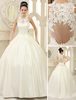 Chic robe mariage boule en satin ivoire avec dentelle col rond longueur plancher Milanoo