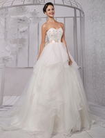 Chic robe mariage princesse organza ivoire Avec traîne