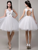 Chic robe mariage princesse satin ivoire col V longueur genou Milanoo