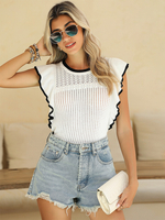Chic Viscose Cami Top Volants Creux Col Rond Été Casual Camis