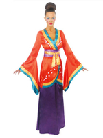 Chinois Costume Orange Rouge En Rayonne De Toussaint En Satin Jupe Ensemble Déguisements Halloween