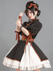 Chinois Style Lolita OP Robe 4 Pièces Ensemble Noir Manches Courtes Polyester Lolita Court Robe Tenue