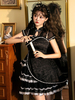 Chinois Style Lolita Op Robe Black Manches courtes Jacquard Motif Jacquard Dentelle Dentelle Robe Noire Lolita