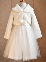 Châle de robe de fille de fleur blanche à manche longue Boléro en fausse fourrure
