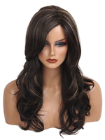 Chocolate 2021 Cheveux Perruques Femmes Highlighting Long Curly Synthétique Perruques Avec Side Frange Balayés