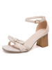 Chunky Sandales à talons Femmes Chaussures Écru Blanc Ouvert Toe Bow Ankle Strap Sandale Chaussures