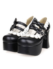 Chunky talons hauts Noir Lolita Shoes plateforme arcs blancs Trim Déguisements Halloween