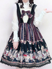 Classic Lolita JSK Robe Jupe évasée à Bretelle En Dentelle Noir Imprimé Déguisements Halloween