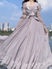 CLASSIC LOLITA OP Robe Volants Lavande Floral Floral Imprimé Floral Robes à manches longues Lolita One Pieces Robes