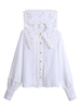 Classique Chemisier Lolita Blanc À Manches Longues Volants Chemise Lolita Mignonne Imprimé Étoile