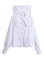 Classique Chemisier Lolita Blanc À Manches Longues Volants Chemise Lolita Mignonne Imprimé Étoile