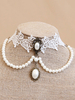 Classique Lolita Bijoux Perle Perle Métal Détail Dentelle Vintage Blanc Lolita Choker Déguisements Halloween