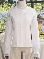 Classique Lolita Blouse Lace Trim manches bouffantes plissées Peter Pan col blanc Lolita Top Déguisements Halloween