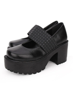 Classique Lolita Chaussures Metallic Round Toe Synthétique Platform Black Lolita Chaussures Déguisements Halloween