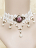 Classique Lolita Collier Floral Perle Perle Dentelle Blanc Lolita Choker Déguisements Halloween