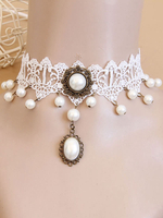 Classique Lolita Collier Perle Perle Dentelle Vintage Blanc Lolita Collier Ras Du Cou Déguisements Halloween