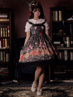 Classique Lolita JSK Robe Horloge Échecs Garniture En Dentelle Volants Noeud Jupe Lolita Jumper Noir Déguisements Halloween