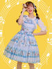 Classique Lolita JSK Wonderland Quartet - Robe en dentelle imprimée à volants - Jupe pull Lolita bleue claire Déguisements Halloween