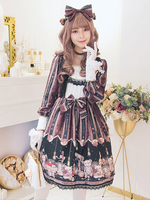 Classique Lolita OP Robe Imprimée Bow Dentelle Bordure Noire Lolita Robe Une Pièce Déguisements Halloween