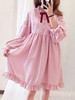Classique Lolita OP Robe Rose Manches Longues Avec Bouton Lolita Une Pièce Robe Déguisements Halloween