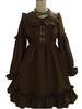 Classique Lolita OP Robe volantée Bow chocolat manches longues Lolita Une Robes Piece Déguisements Halloween