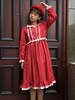 Classique Lolita OP une pièce robe col rond manches bouffantes volants deux tons robe lolita rouge Déguisements Halloween