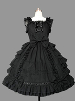 Classique Lolita Robe noire manches JSK Volants Lolita Jumper Jupes Déguisements Halloween