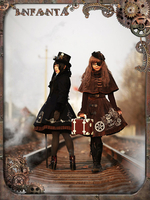 Classique Steampunk Robe Lolita éblouissante à bretelles en coton avec noeud brodée Déguisements Halloween