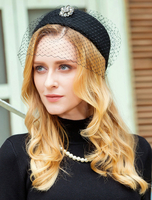 coffure/chapeau rétro noire chapeau pour adultes en laine en laine de fête de fêtes Accessoire Déguisements Halloween