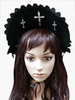 Coiffe lolita noire gothique en polyester avec dentelle et noeud Déguisements Halloween