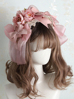 Coiffe Sweet Lolita Noeuds en fibre de polyester rose Bow Headwear Bandeau Lolita