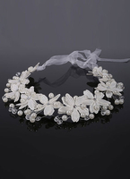 Coiffes de mariée blanche fleurs perles strass perles Lace Up Bridal bandeau