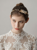 Coiffure de Mariée Perles Bandeau Feuille dOr Accessoires de Cheveux de Mariage